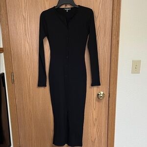 Missguided Black Button-Down Long Sleeve Dress